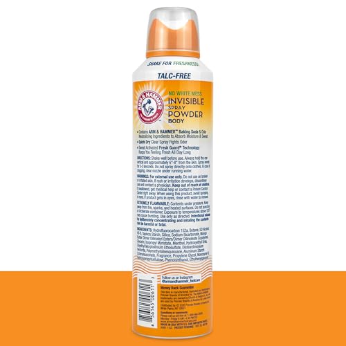 Arm & Hammer Invisible Body Powder Spray, Clear Talc-Free Body Odor & Sweat Control For Men & Women, Spray Body Powder For Women And Men, Arm And Hammer Body Spray Powder, 7 Oz (3 Pack)