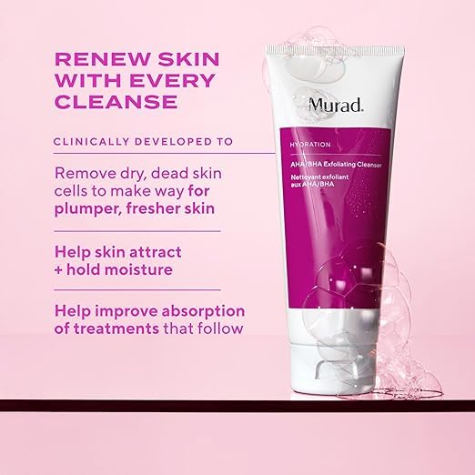 Murad AHA/BHA Exfoliating Cleanser - Triple-Action Cleansing Exfoliator with Salicylic, Lactic, & Glycolic Acids - Creamy Face Wash Removes Dull, Dry Skin for Smoother, Softer Skin - 5 Fl Oz