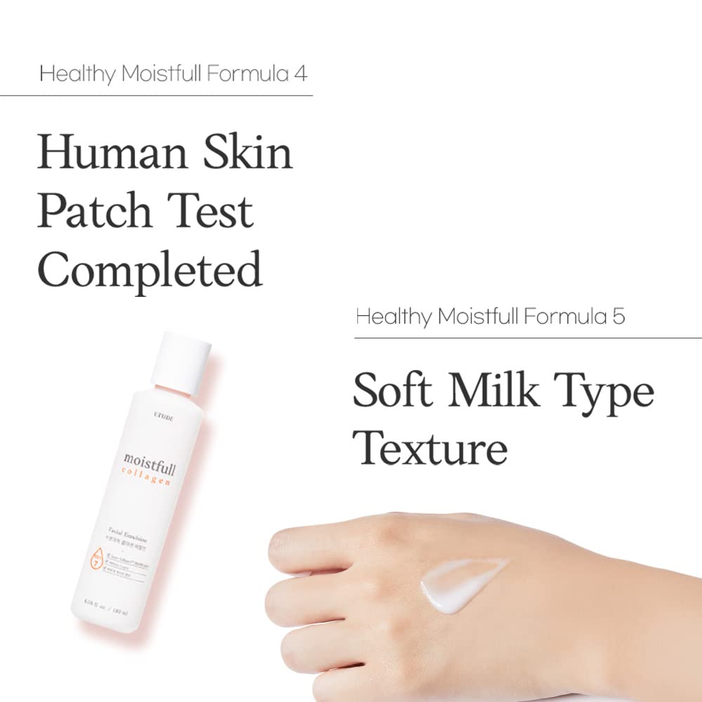 Etude Moistfull Collagen Facial Emulsion, Face Moisturizer, Super Collagen Water, Lupinus Albus Protein, Soft Milk Type Texture, Human Skin Patch Test Completed, Korean Skin Care, Beauty (6.08 Fl Oz)