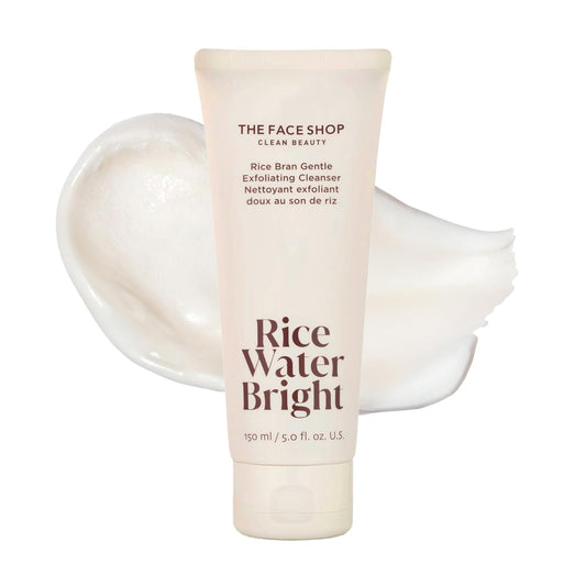 The Face Shop Rice Water Bright Rice Bran Gentle Exfoliating Cleanser - Hydrating, Moisturizing & Brightening Face Cleanser - Vegan Exfoliating Face Wash Face Scrub - Korean Skin Care Face Exfoliator