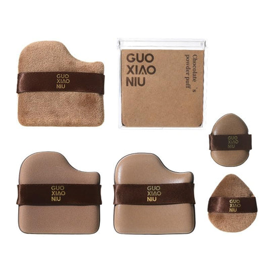 1 Box of 6 PCs Guoxiaoniu Chocolate Color Quick Makeup Foundation Puff Set, Chocolate Biscuit Powder Puff, Foundation Sponge Puff Cushion Puff Mini Powder Blusher Puffs Set (1SET)