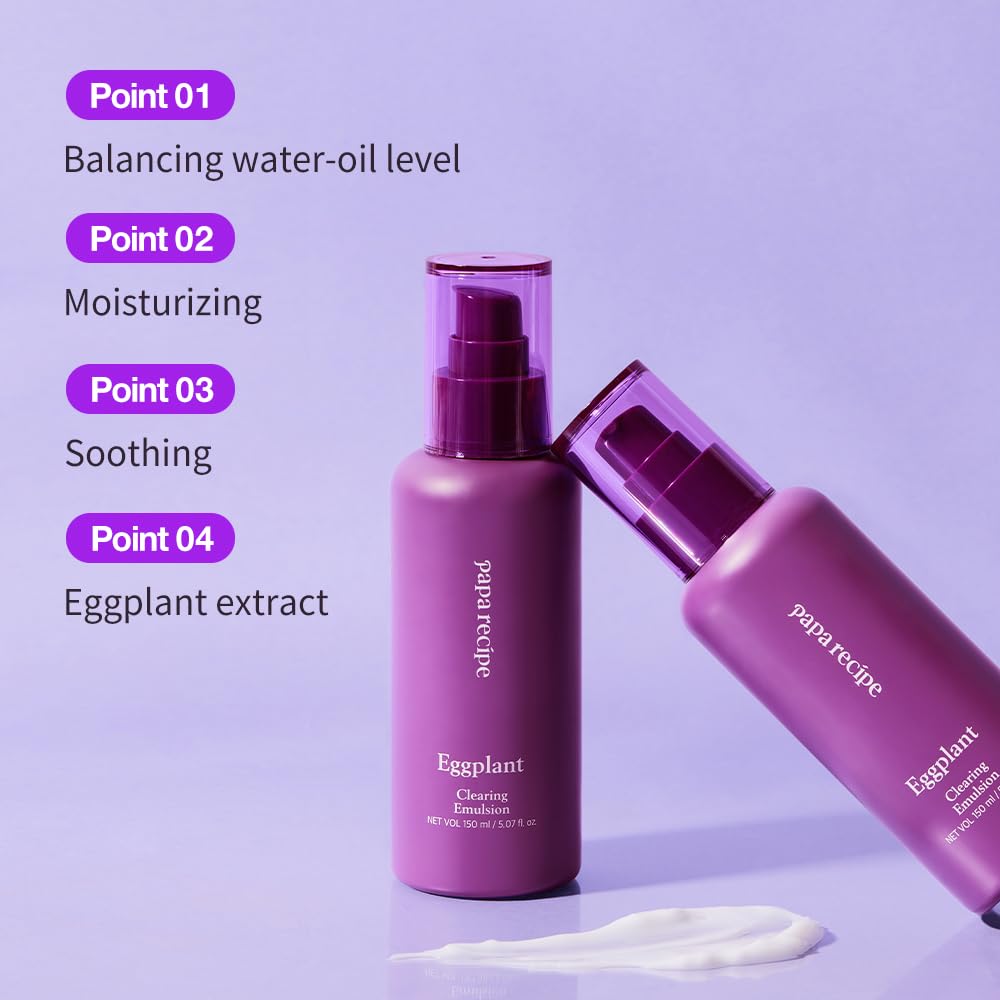 Papa Recipe Eggplant Clearing Emulsion, Moisturizing Face Moisturizer for Dry Skin, Korean Skincare, 150ml 5.07fl oz