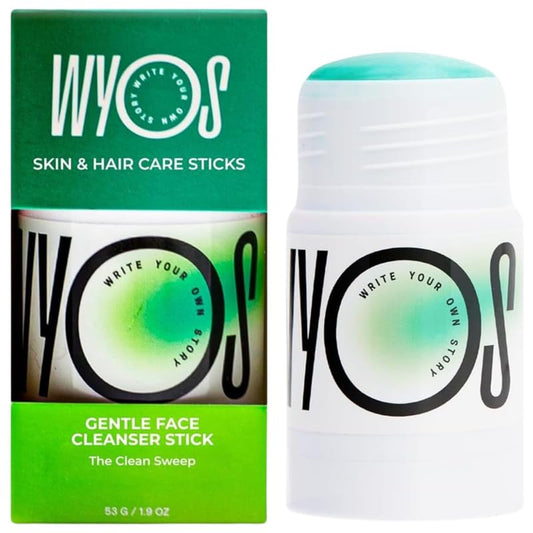 WYOS Face Cleanser Stick, Travel Friendly Leak Free, Vegan, Cruelty Free, Sulfate Free, Paraben Free, Gentle Sensitive Skin Makeup Remover Hydrating Glycerin Enriched Facial Wash for Women and Men