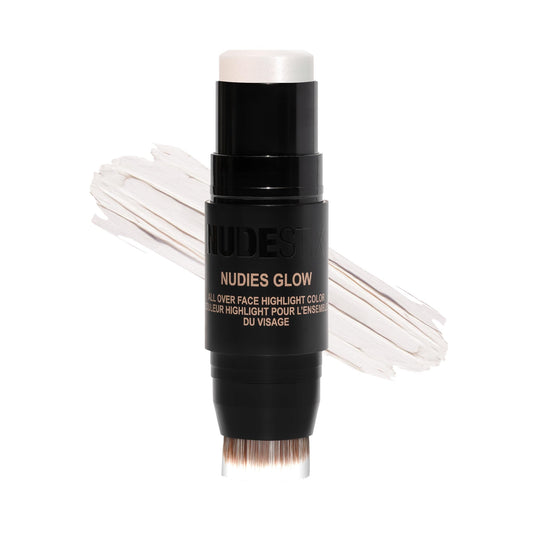 Nudestix Nudies Glow Highlighter Stick – Multi-Use Cream Highlighter for Face, Eyes & Body with Built-In Brush | Dewy, Radiant Finish for All Skin Tones | Ice Ice Baby