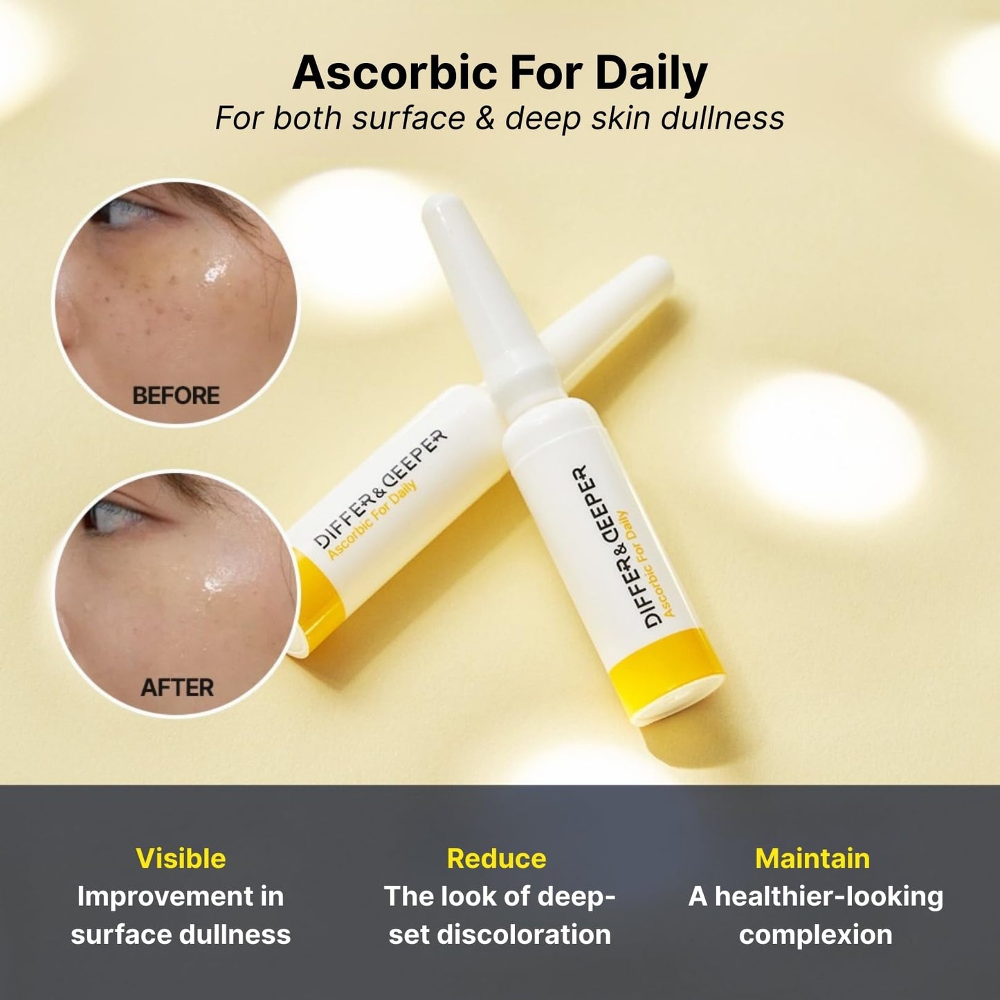 Differ & Deeper Ascorbic For Daily Ampoule – 20% Pure Vitamin C Serum Lightweight Formula | K-Beauty Skincare Ampoules (7 x 2ml)