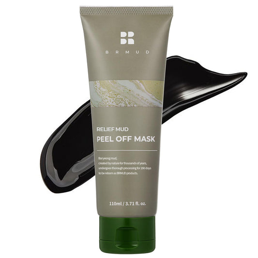 BRMUD Relief Mud Peel Off Mask - Gentle, Hypoallergenic, Exfoliating Deep Pore Blackhead Cleanser & Sebum Control - Korean Skincare for All Skin Types (3.72 fl oz)