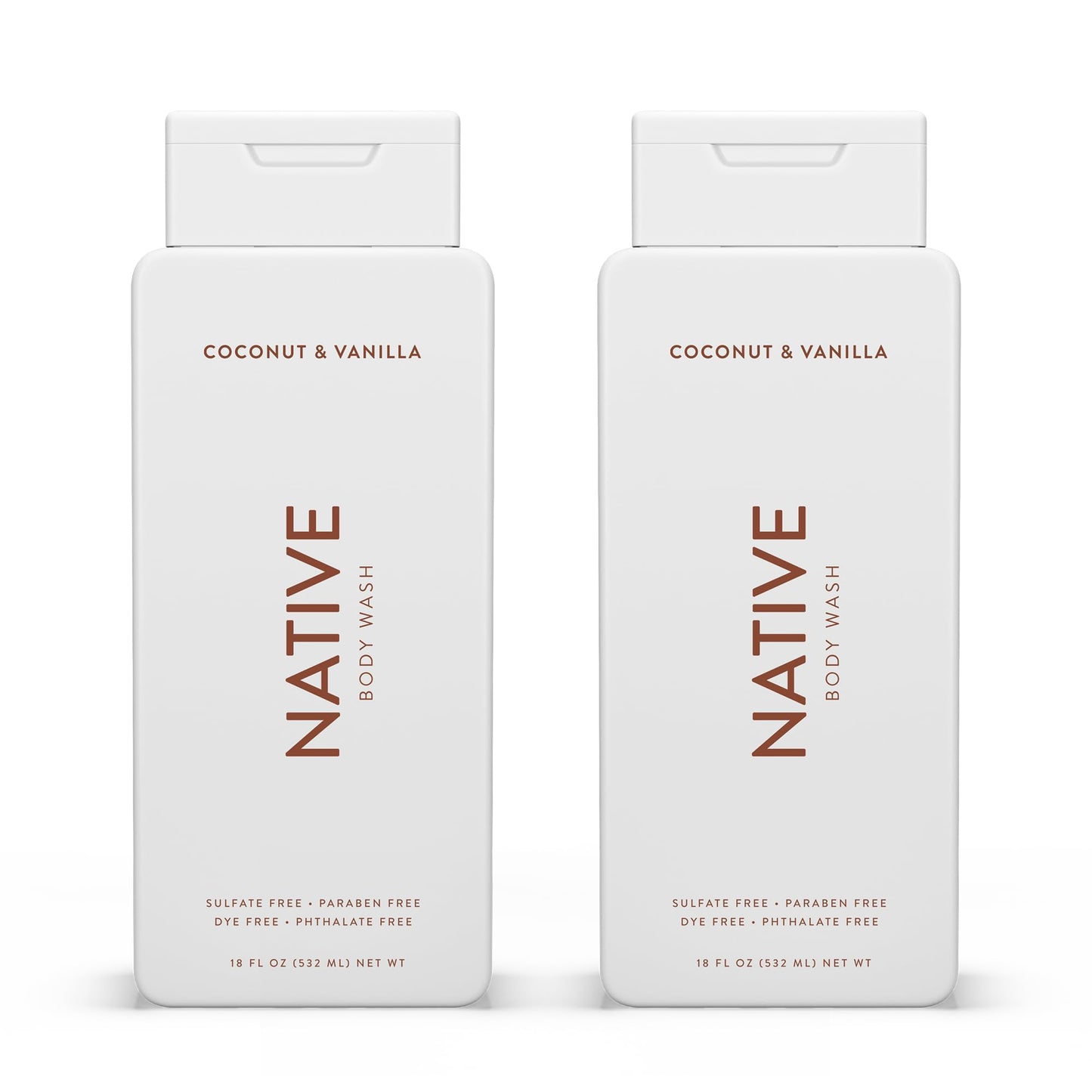 Native Body Wash Contains Naturally Derived Ingredients | For Women & Men, Sulfate, Paraben, & Dye Free Leaving Skin Soft and Hydrated | Coconut & Vanilla 18 oz - 2 Pk