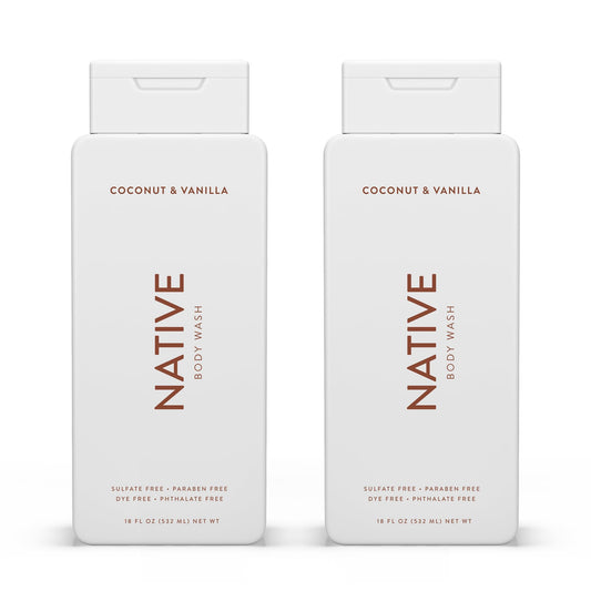 Native Body Wash Contains Naturally Derived Ingredients | For Women & Men, Sulfate, Paraben, & Dye Free Leaving Skin Soft and Hydrated | Coconut & Vanilla 18 oz - 2 Pk