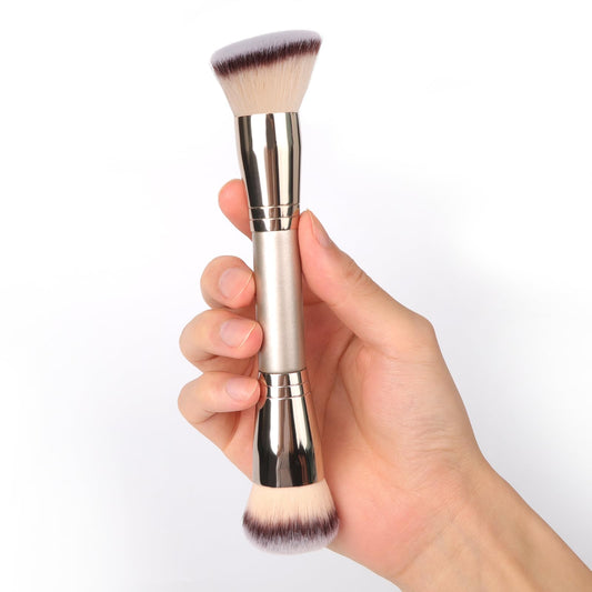 Dual-Ended Foundation Brush: Round & Angled Pro-Grade makeup brushes, 100% Vegan Synthetic Makeup Brush for Flawless Blending and Application of Liquid, Powder, Cream, Blush
