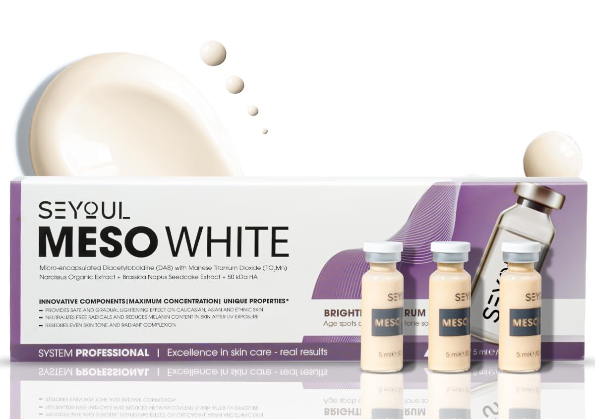 Meso White Facial Serum Ampoules with Niacinamide, Peptides & Collagen – Hydrating & Tone-Refining Skincare Set, 6 Vials (0.17 fl oz Each)