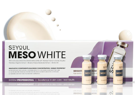 Meso White Facial Serum Ampoules with Niacinamide, Peptides & Collagen – Hydrating & Tone-Refining Skincare Set, 6 Vials (0.17 fl oz Each)