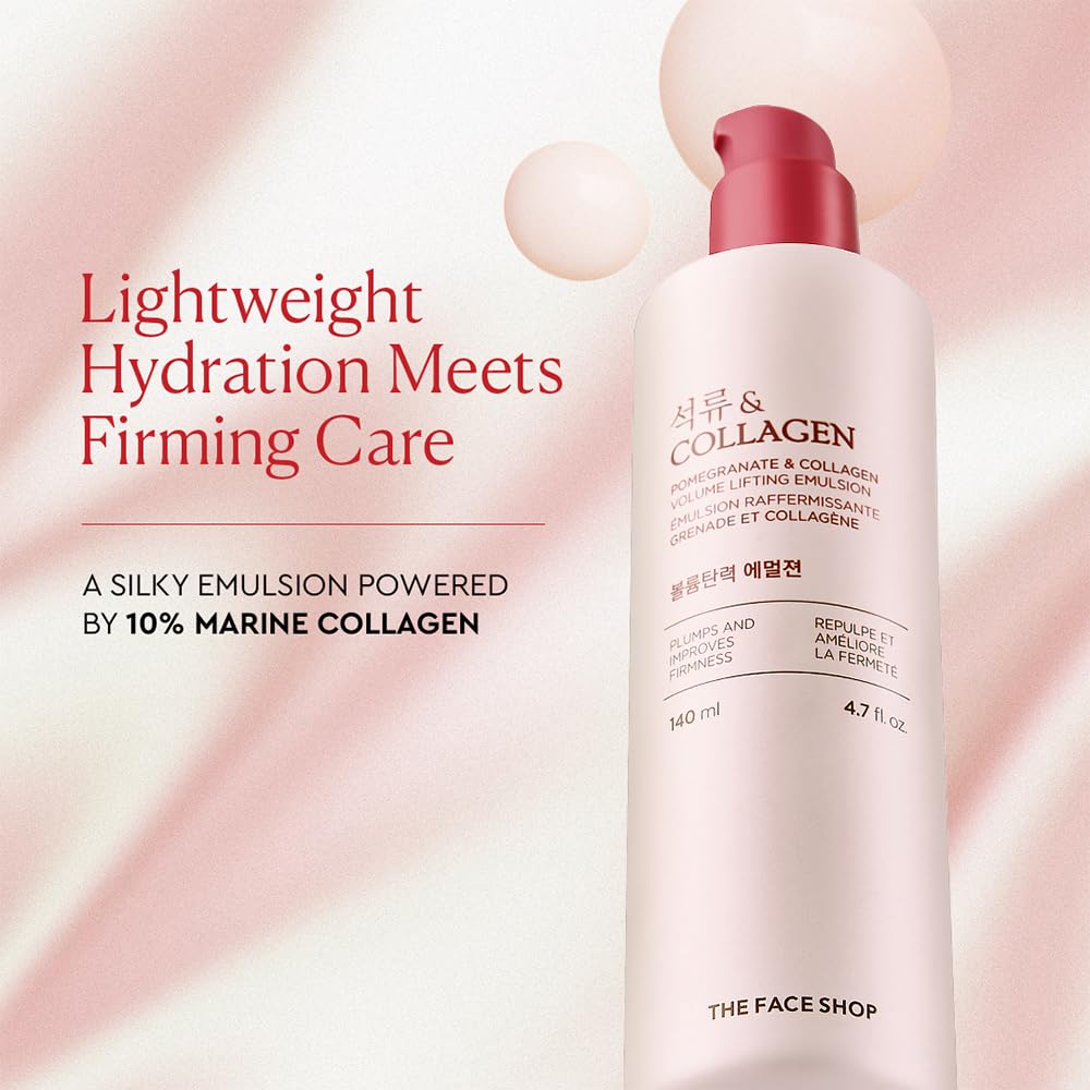 The Face Shop Pomegranate & Collagen Volume Lifting Emulsion | Deep Revitalizing Emulsion for Moisture Barrier Strengthening | Plump & Smoothen Your Skin, 4.7 Fl Oz