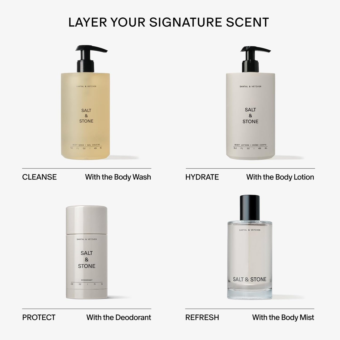 Salt & Stone Antioxidant-Rich Body Wash - Santal & Vetiver | Cleanse, Nourish & Soften Skin with Niacinamide & Hyaluronic Acid | Free From Parabens, Sulfates & Phthalates (15.2 fl oz)