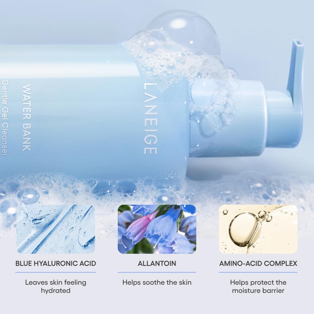 LANEIGE Water Bank Gentle Gel Cleanser Mini: pH-Balanced & Barrier-Boosting Gel Cleanser with Blue Hyaluronic Acid