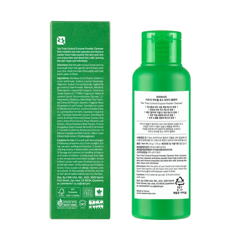 Papa Recipe Tea Tree Enzyme Powder Cleanser – Gentle Exfoliating Facial Wash for Sensitive Skin – Low pH Korean Skincare Face Wash for Clearer, Calmer Skin