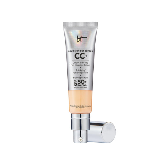 IT Cosmetics CC+ Cream (Light Medium) - Natural Full Coverage Foundation With SPF 50+, Color Corrector & Anti-Aging Hydrating Serum, Hyaluronic Acid + Peptides, Lightweight - 1.08 fl oz