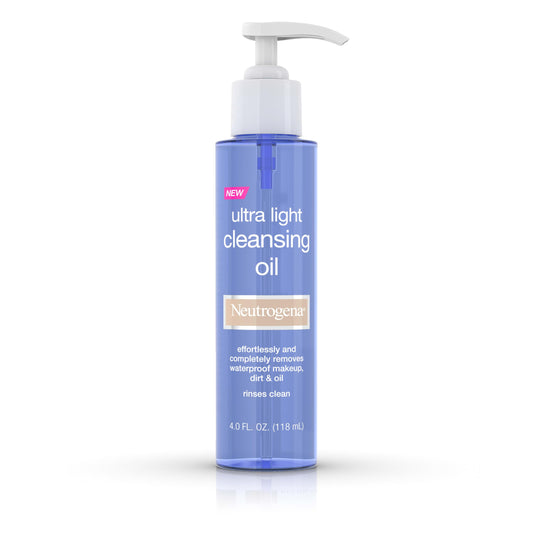 Neutrogena Ultra Light Facial Cleansing Oil & Makeup Remover, Non-Comedogenic Face Cleanser to Remove Dirt, Oil, Makeup & Waterproof Mascara, 4 fl. oz