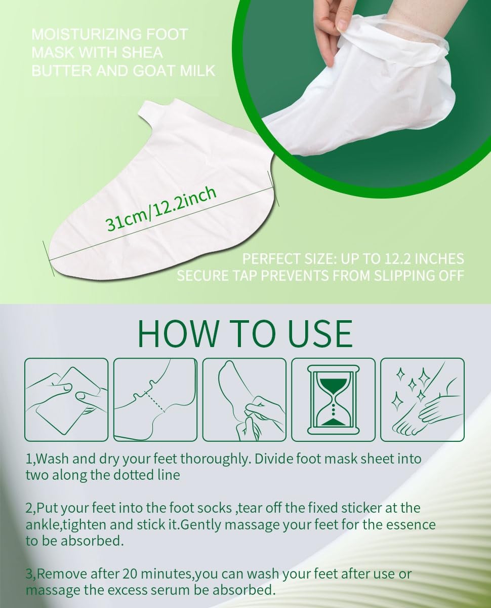 SULADEC Moisturizing Foot Mask with Shea Butter and Goat Milk, Hydrating Foot Masks for Dry Cracked Feet, Dry Skin Moisturizer for Soft and Smooth Touch Feet - Men Women - 5 Pairs