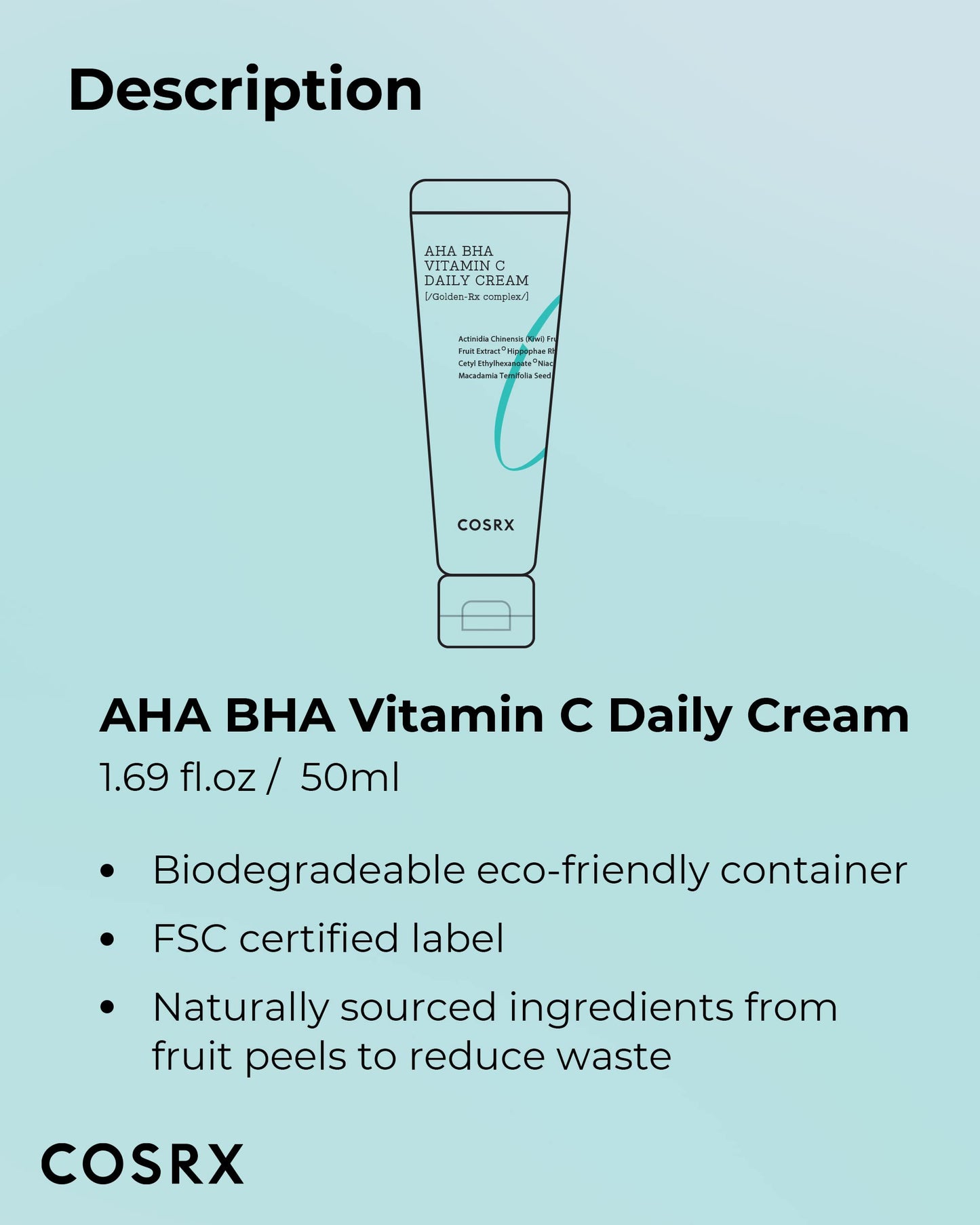 COSRX AHA BHA VITAMIN C Daily Cream 1.69 fl. oz 50 ml, Face Cream, Anti Aging, Plumping Skin, Natural, Fruit, Korean Skin Care
