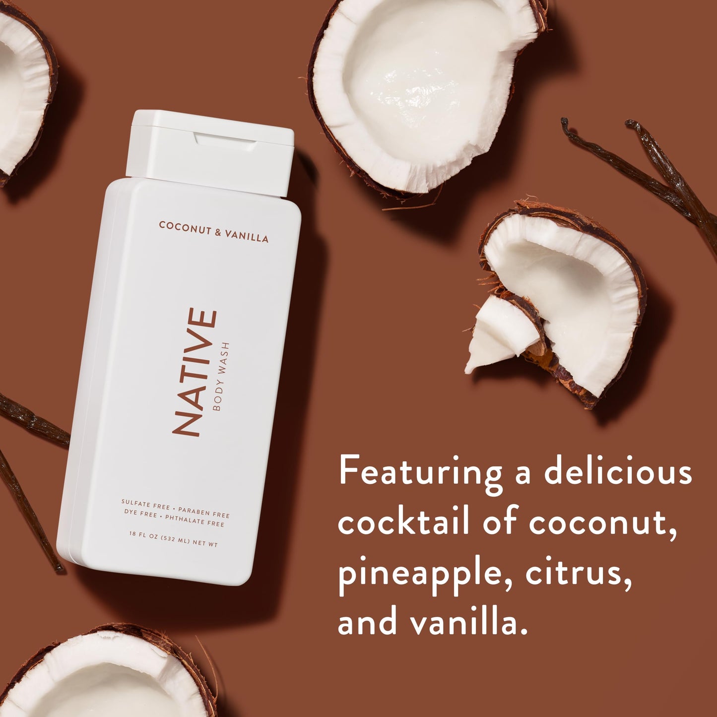 Native Body Wash Contains Naturally Derived Ingredients | For Women & Men, Sulfate, Paraben, & Dye Free Leaving Skin Soft and Hydrated | Coconut & Vanilla 18 oz - 2 Pk