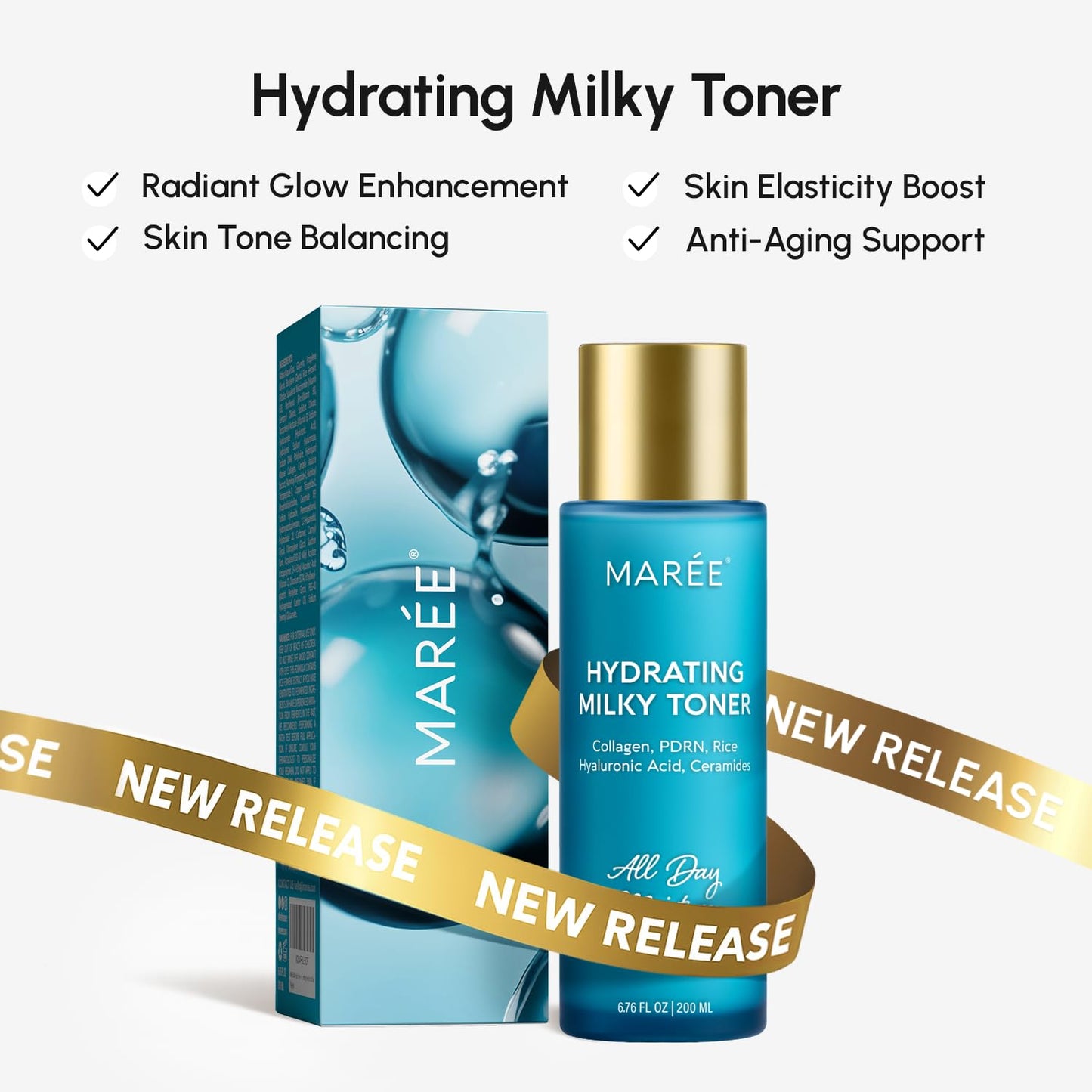 MAREE Hydrating Under Eye Patches for Puffy Eyes and Dark Circles – Marine Collagen & Caffeine Eye Patches – Brightening Eye Patche with Niacinamide – Depuffing Eye Mask for Dark Circles and Puffiness