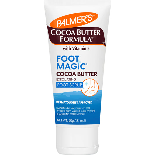 Palmer's Cocoa Butter Formula Foot Magic Exfoliating Foot Scrub with Vitamin E for Dry, Cracked Feet, Use with Foot Scrubber for Pedicure, 2.1 Ounce