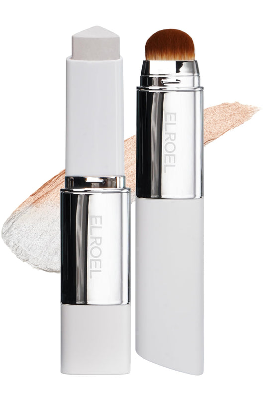ELROEL Blanc Cover Cream Stick V White - Korean Color-Changing Foundation Stick with Volufiline - Medium to Full Coverage Dewy Finish Base Makeup - Dual-Ended with Detachable Brush (200 Fair)