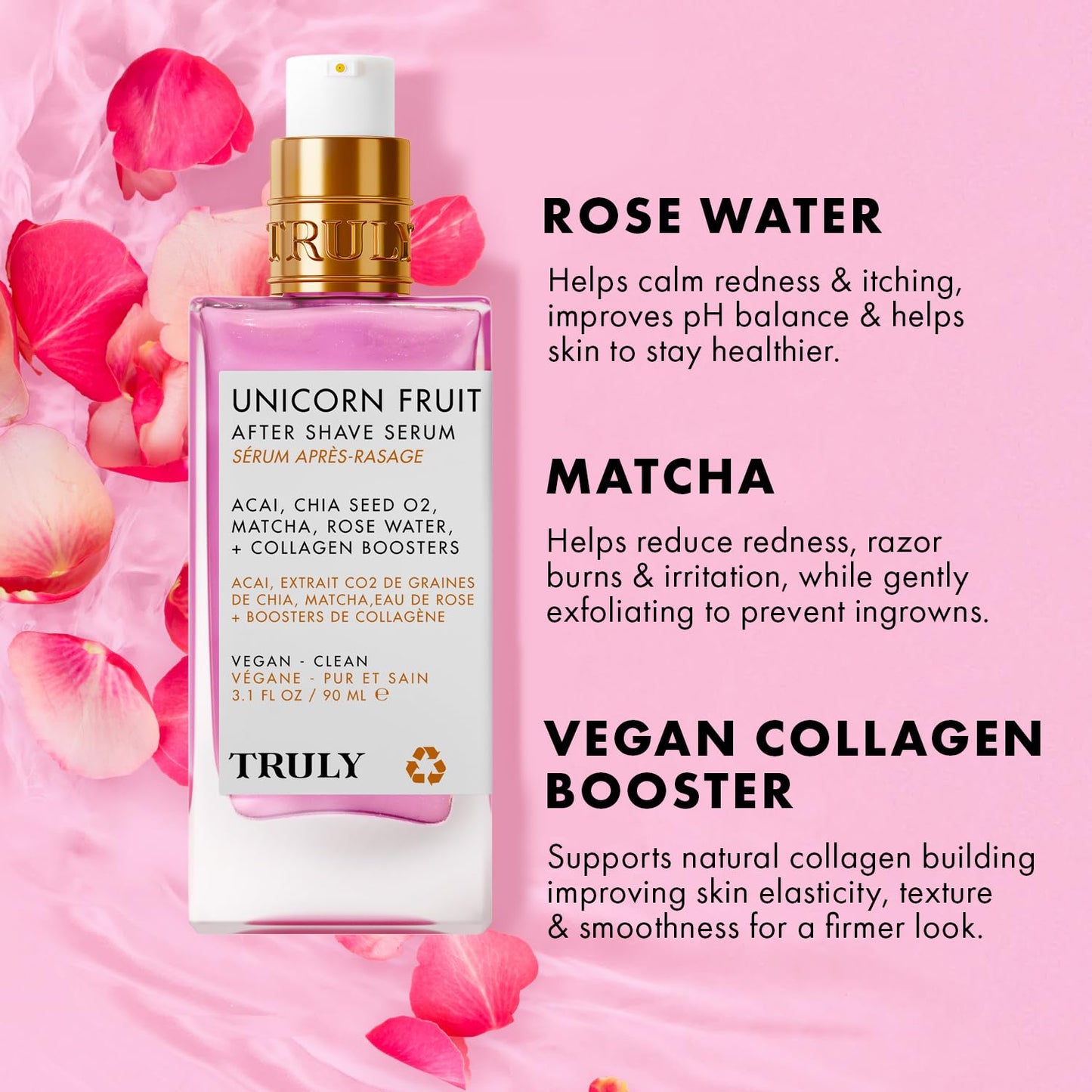 Truly Beauty Unicorn Fruit After Shave Serum | Rejuvenating Ingrown Hair Treatment & Redness Relief | Acai, Matcha & Rose Water | Hydrates, Soothes, & Smooths Skin | Cotton Candy Scent (3.1 fl oz)
