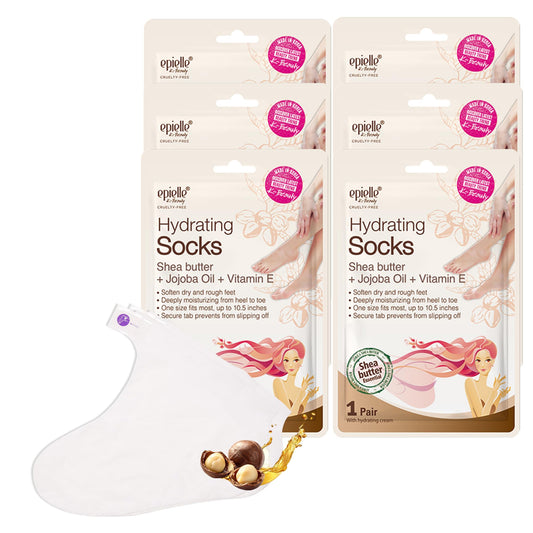Epielle Hydrating Foot Masks 6 Pairs, Deep Moisturizing Socks for Dry Feet & Cracked Heels, Relieve and Soften with Shea Butter & Jojoba Oil, Korean Skin Care, Spa Set, Self Care Gifts for Women