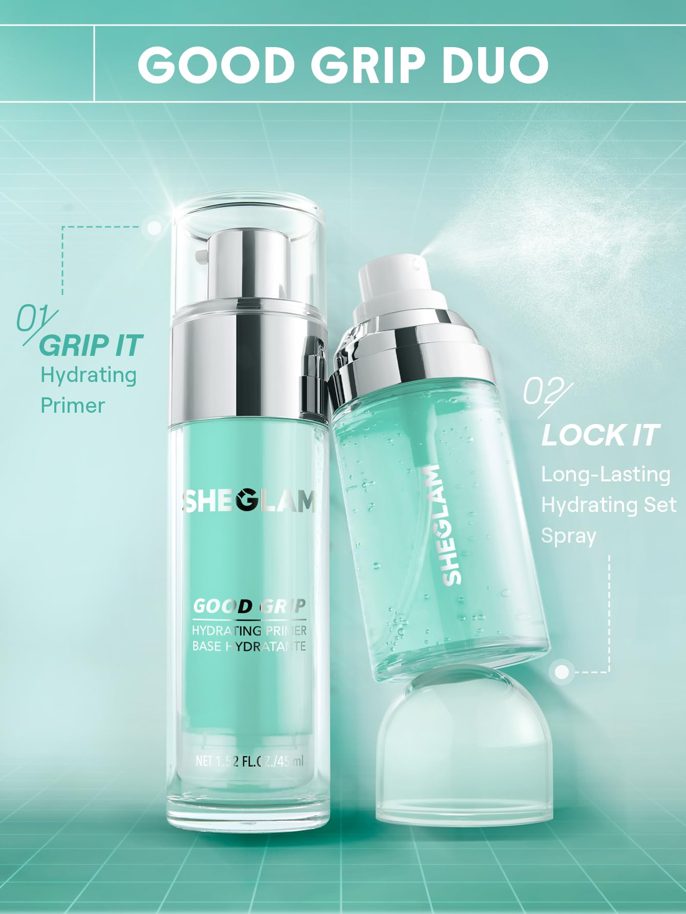 SHEGLAM Good Grip Hydrating Prime & Set Spray Oil Control Moisturizing Primer Smooth Fine Lines Oil And Silicone-Free Face Primer