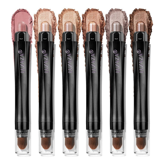 LUXAZA PRO Neutral Eyeshadow Stick Makeup 6PCS Set, Brown Nude Metallic Shimmer Matte Cream Eye Shadow Palette Eyeliner Brightener Pencil Crayon, Halloween Makeup - BROWN CANYON