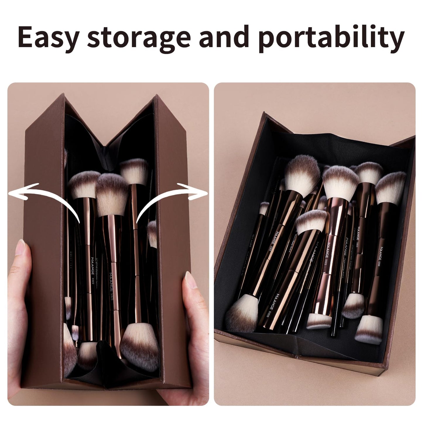 MAANGE 20 Pcs Makeup Brushes with Gift Box, Double-End Multi-functional Makeup Brushes for Blending Liquid Powder Concealer Cream Blush Buffe,CoffeeBrown