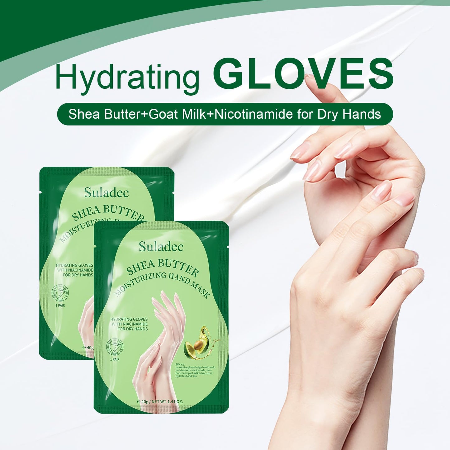 SULADEC Moisturizing Hand Mask with Shea Butter and Goat Milk, Hydrating Hand Masks for Dry Cracked Hands, Dry Skin Moisturizer for Soft and Smooth Touch Hands - Men Women - 5 Pairs