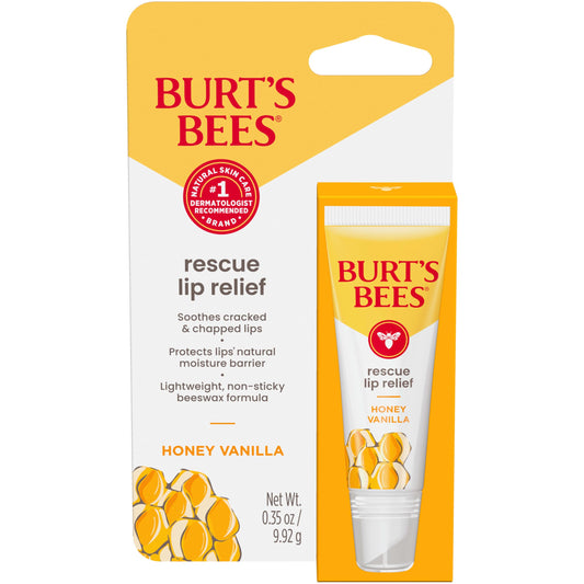 Burt's Bees Stocking Stuffers, Rescue Lip Relief, Honey Vanilla, Hydrating Lip Balm for Dry Cracked Lips, with Responsbily Sourced Beeswax and Shea Butter, 100% Natural Origin, 1 Squeezy Tube, 0.35oz