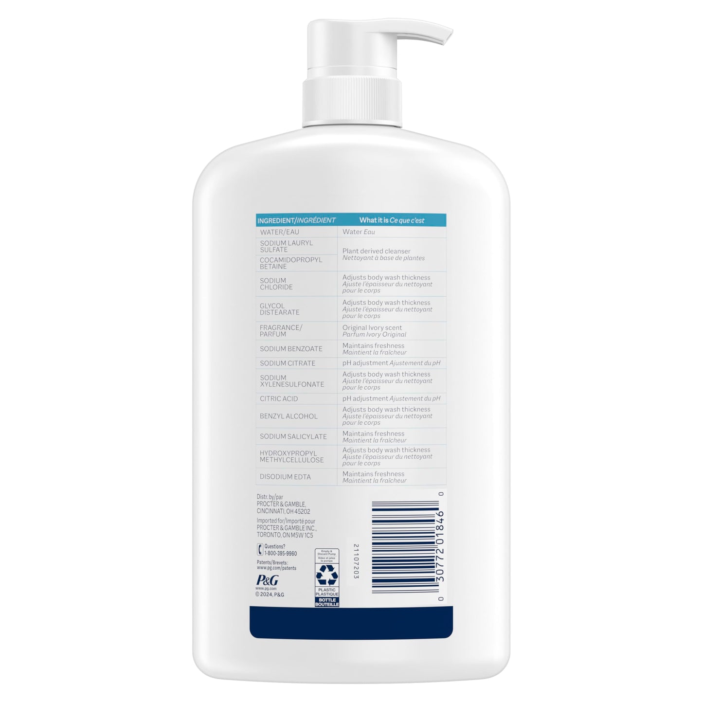 Ivory Body Wash, Designed for the Whole Family, Gentle Formula, Free of Dyes Heavy Perfumes Parabens Phthalates & Silicones, Original Scent, 35 oz