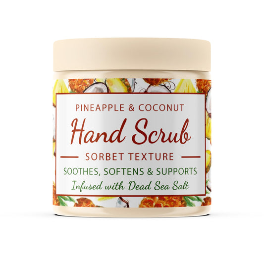 CalmGrace Hand Scrub for Dry Hands | Hand Exfoliating Scrub with Dead Sea Salts & Pineapple Coconut Scent | For Hands with Sorbet Texture | 10.5oz | Fortified with Avocado Oil, Vitamin E, C