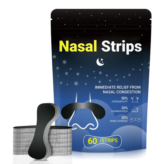 60 Pcs Nasal Strips for Snoring – Extra Strength Nose Strips for Breathing with Strong Adhesion – Sweat Resistant Design for All Day Use – Improves Sleep and Workout Performance