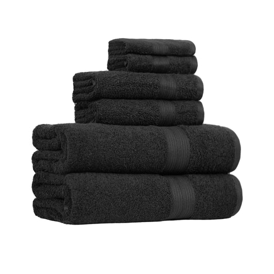 Amazon Basics 6 Piece Oversized Fade resistant Towel set, 100% Cotton towels for bathroom, soft and absorbent, 2 Bath Towels, 2 Hand Towels and 2 Washcloths bathroom towel set, Black