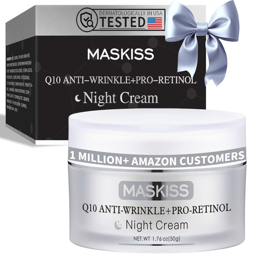 Maskiss Firming Neck Cream & Anti-Wrinkle Night Cream with Coenzyme Q10 + Pro-Retinol, Unscented Skin Firming Neck Cream, Anti Aging Facial Moisturizer for Sensitive Skin, 1.76 Oz Jar