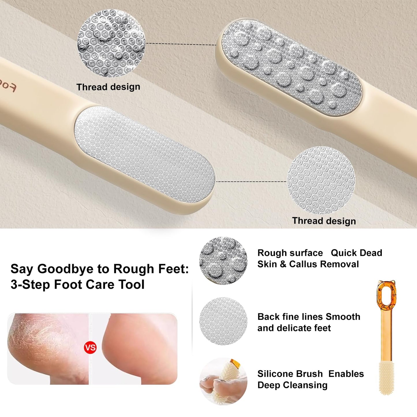 Double-Sided Stainless Steel Foot File, Foot Callus Remover & Foot Scrubber, Professional Pedicure Tool for Dry & Wet Feet, Fast Hard Skin & Dead Skin Remover with Non-Slip Grip, Orange