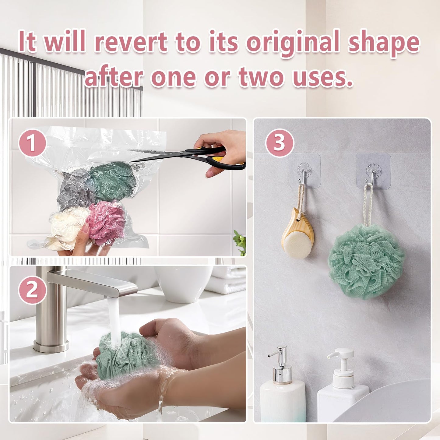 Rnoafmu Shower Loofah Bath Sponge, 60G Loofah Exfoliating Body Scrubber, 4 Color Mesh Shower Pouf Balls for Body Wash (Ice Cream)
