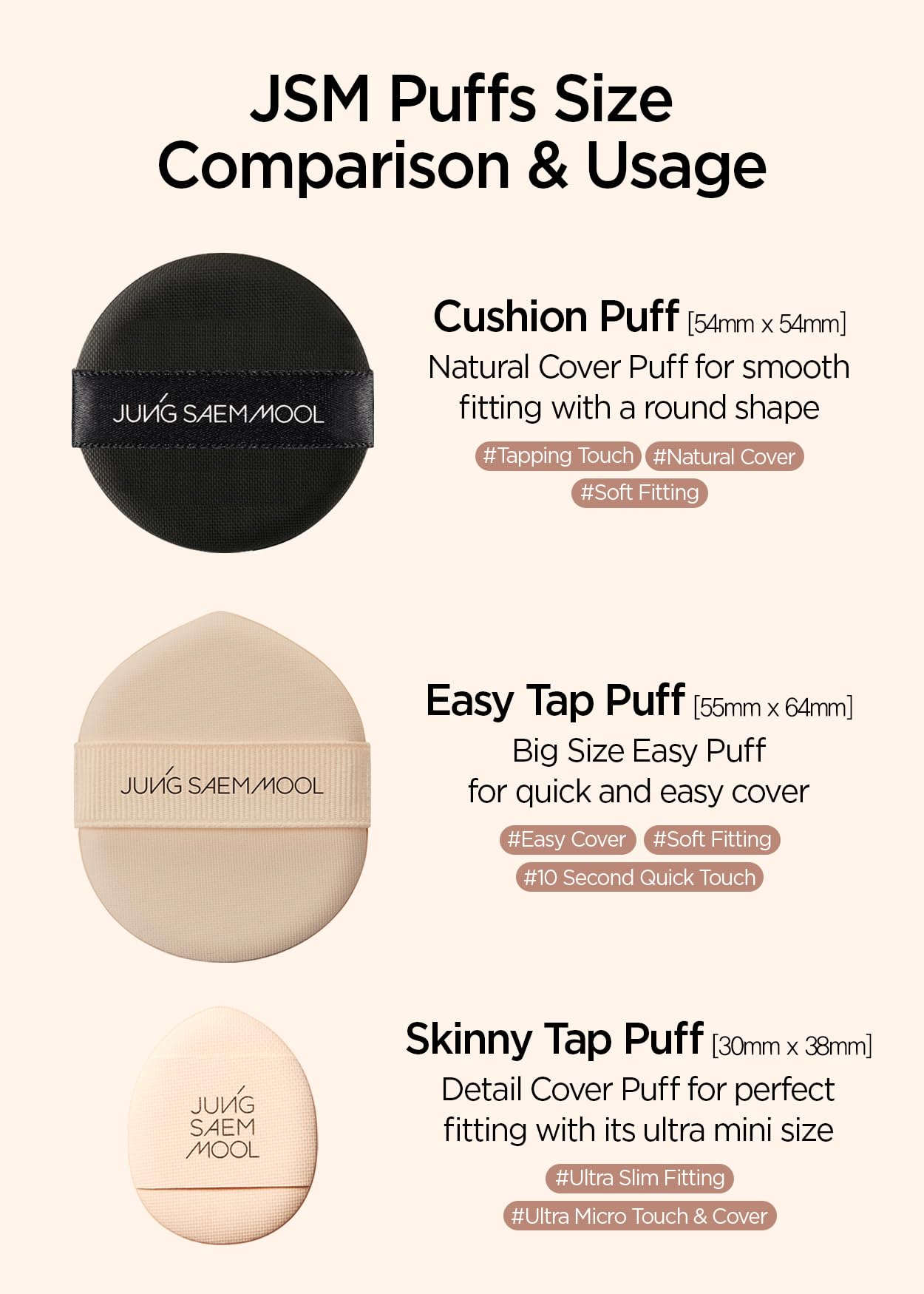 JUNG SAEM MOOL Cushion Puff Natural Cover Puff for Smooth Fitting with The Round Shape 2.1 Inch