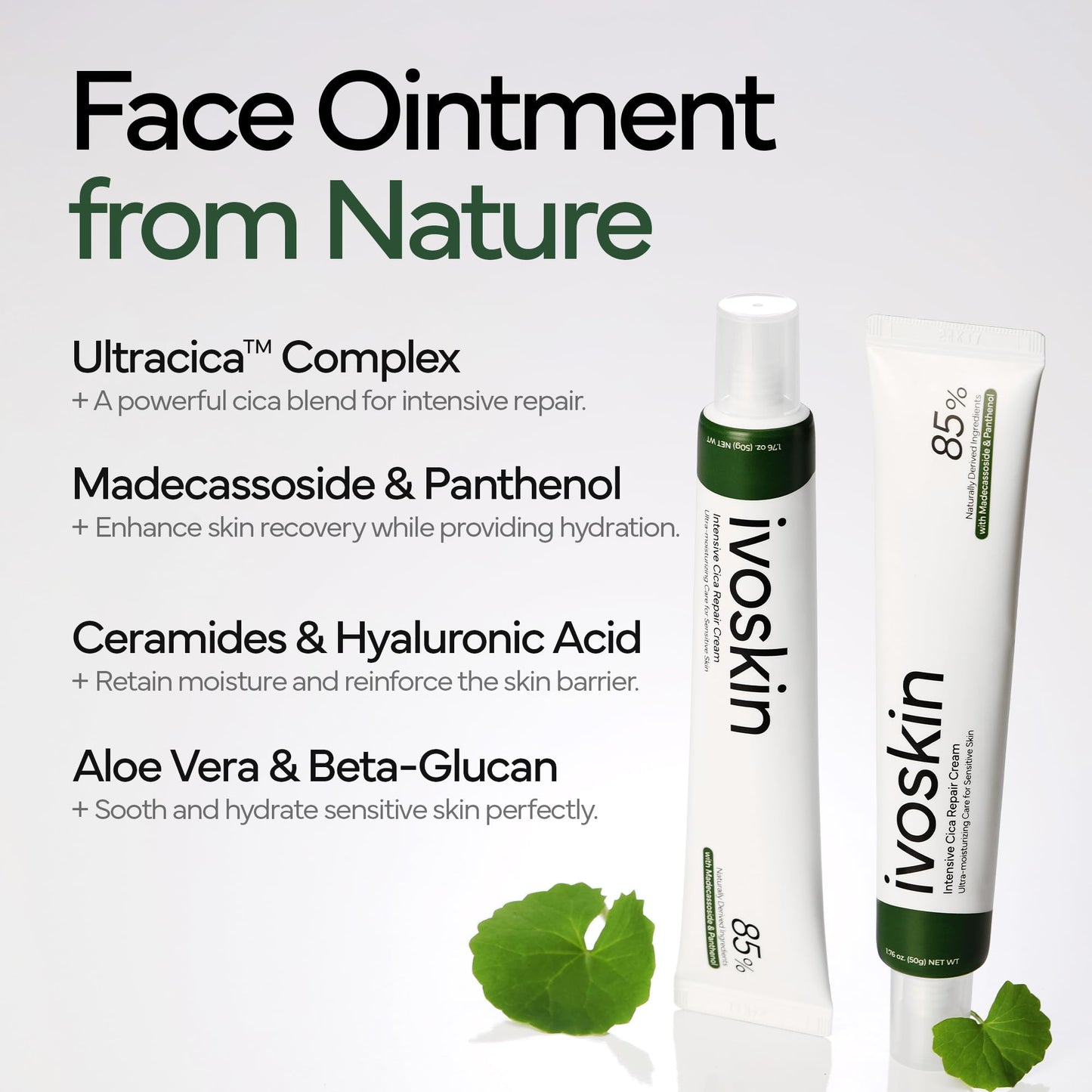 IVOSKIN Intensive Cica Repair Cream, Korean Dexpanthenol cream, Ultra-Soothing & Hydrating Care Cream for Sensitive Skin with Madecassoside (1.76oz / 50g)