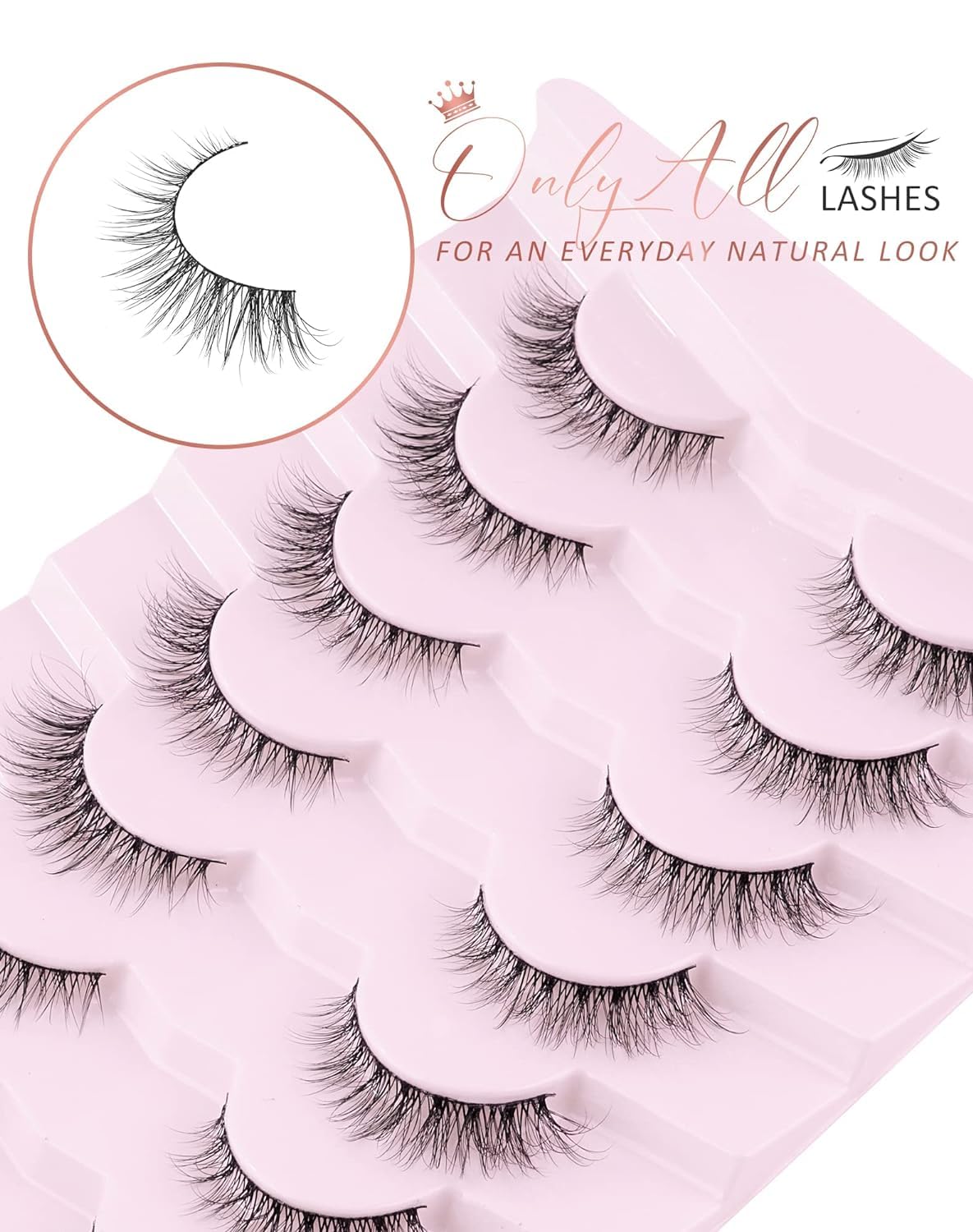 Onlyall Natural Lashes Wispy Lashes Natural Look False Eyelashes Natural Flared Eyelashes False Eye Lashes Soft Fluffy Lashes 7 Pairs D1 Natural (6-13MM)