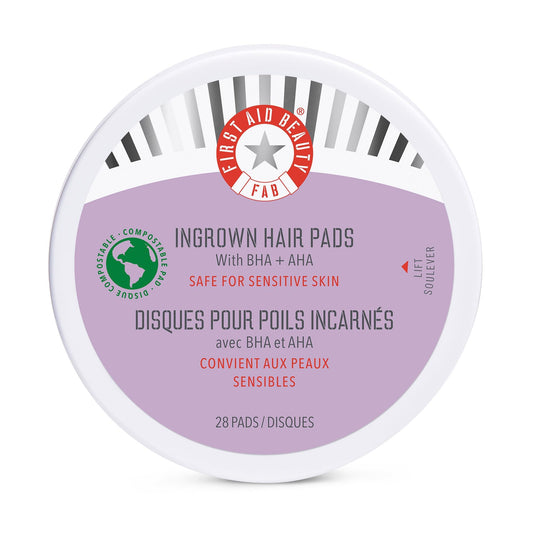First Aid Beauty - Ingrown Hair Pads with BHA + AHA - Aftershave Treatment Pads to Help Prevent Razor Bumps for Men & Women - Exfoliate Underarms & Bikini Area - Compostable for Daily Use - 28 Pads