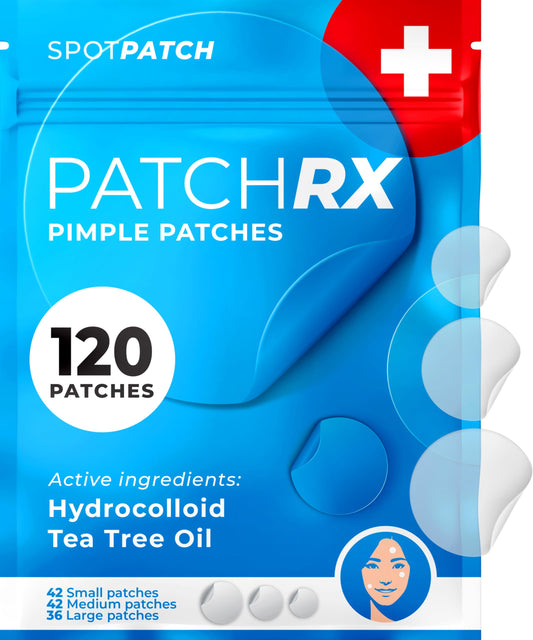 PatchRx Pimple Patches for Face (120 Patches), Hydrocolloid Acne Patches with Tea Tree Oil, Pimple Patch Pimple Stickers - Hydrocolloid Patch Acne Dots - Acne Pimple Patches For Face - Zit Patches