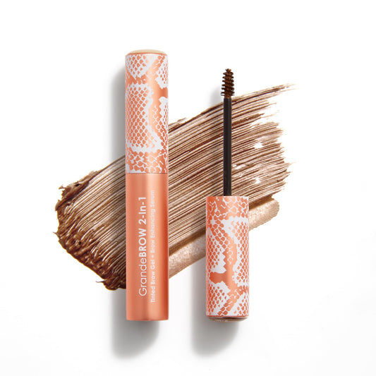 Grande Cosmetics GrandeBROW 2-in-1 Tinted Brow Gel + Brow Enhancing Serum for Thicker & Darker-Looking Eyebrows, Shape & Fill Brows, with Castor Oil & Mini Fibers - Light, Travel Size (0.07 fl oz)