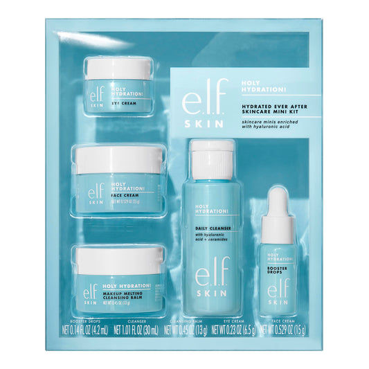 e.l.f. SKIN Holy Hydration! Hydrated Ever After Skincare Mini Kit, Cleanser, Makeup Remover, Moisturizer & Eye Cream For Hydrating Skin, Airplane-Friendly Sizes