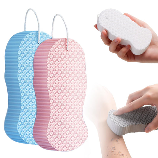 Magic Exfoliating Bath Sponge, 3D Super Soft Exfoliating Body Bath Sponge for Adults and Children, Women and Men, Skin Friendly and Reusable Bath Cleaning Brush for Home, Travel, Cruise (Blue+Pink)
