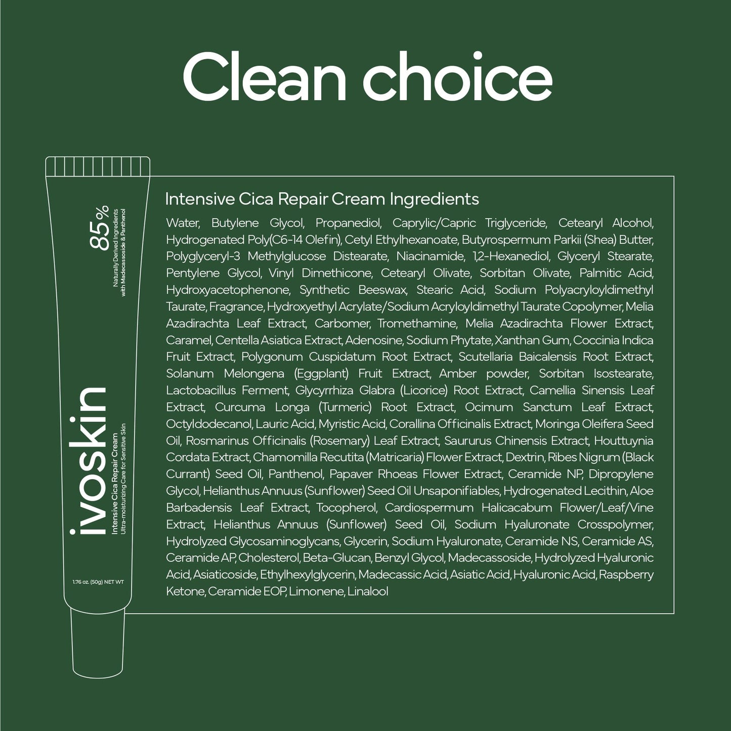 IVOSKIN Intensive Cica Repair Cream, Korean Dexpanthenol cream, Ultra-Soothing & Hydrating Care Cream for Sensitive Skin with Madecassoside (1.76oz / 50g)